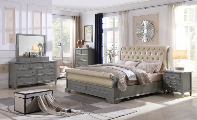 Sypialnia Zestaw Designerski Luksusowe Drewno Meble 180x200cm Łóżko 2x Stolik nocny 3 szt.