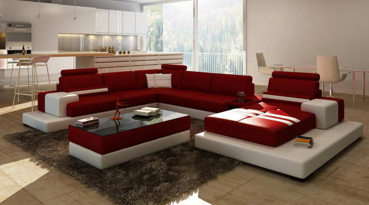Sofa Couch Żywy krajobraz XXL Couch Sofa skórzana z Ottoman Zestaw sofowy 2725