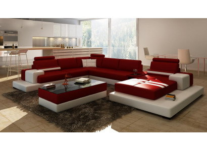 Sofa Couch Żywy krajobraz XXL Couch Sofa skórzana z Ottoman Zestaw sofowy 2725