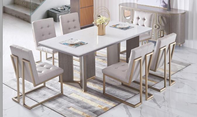 Designerska Jadalnia Pokój Krzesło Zestaw Metal Włókienniczy Fotel 6x Lounge Krzesła