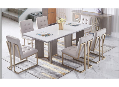 Designerska Jadalnia Pokój Krzesło Zestaw Metal Włókienniczy Fotel 6x Lounge Krzesła