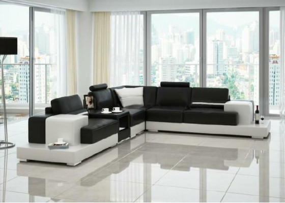 Sofa Couch Żywy krajobraz XXL Couch Sofa skórzana z Ottoman Zestaw sofowy 2725