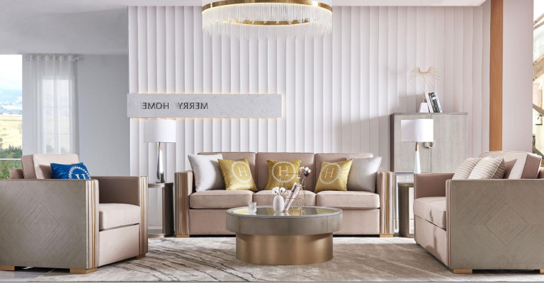 Trzyosobowa Design Podkładka Siedziba Włókienniczy Sofa 3 miejsce do siedzenia Meble Beżowy New Luxury Meble