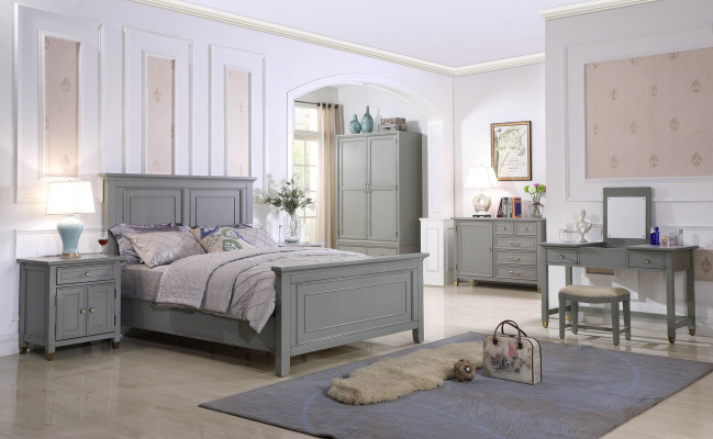 Sypialnia Szafki nocne 3 Sztuka Set Design Luksusowe łóżko Drewno Podwójne łóżko nowe Meble