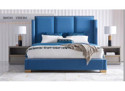 Łóżko Skóra 2x Stolik nocny 3 szt. Sypialnia Zestaw Meble Modern Luxury