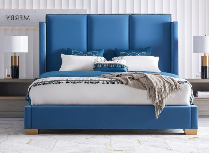 Łóżko Skóra 2x Stolik nocny 3 szt. Sypialnia Zestaw Meble Modern Luxury