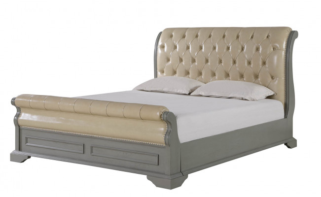 Łóżko Chesterfield Design Szare 180x200 Podwójne łóżko Podkładka Skórzane Łóżko Meble