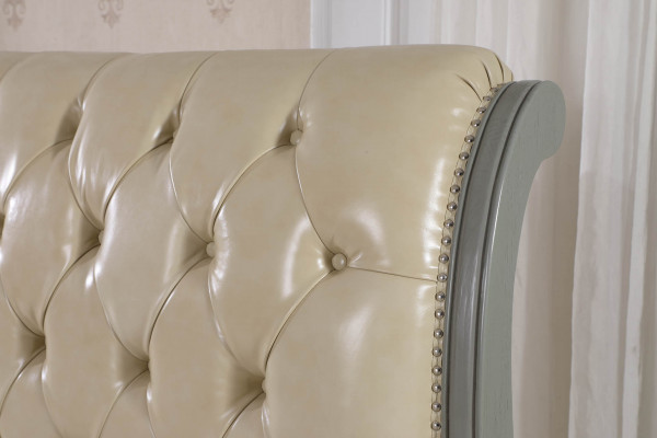 Łóżko Podkładka Design Luksusowe Drewno Podwójne łóżko hotelowe Małżeństwo Sleep Pokój Skóra Szary