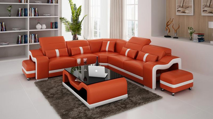 Desing Narożnikowa kanapa Sofa Kanapa Skóra Narożnik L Form Żywy krajobraz Podkładka Zestaw narożny