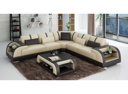 Design Narożnik Skóra Sofa Kanapa Podkładka Ustawić Żywy krajobraz L Shape Modern Beige