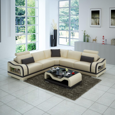 Skórzana sofa kanapa Żywy krajobraz Narożnik kanapa Narożnik Ustaw Design Nowoczesna Sofa z USB