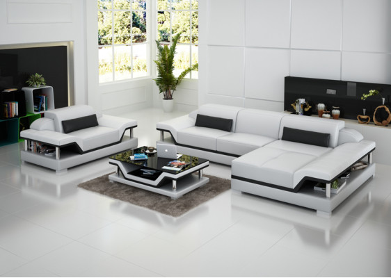Design Skórzana Sofa Sofa Kanapa Podkładka Narożnik Żywy krajobraz Ustawić Sofa New USB LED
