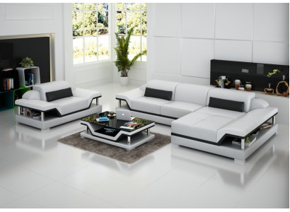 Design Skórzana Sofa Sofa Kanapa Podkładka Narożnik Żywy krajobraz Ustawić Sofa New USB LED