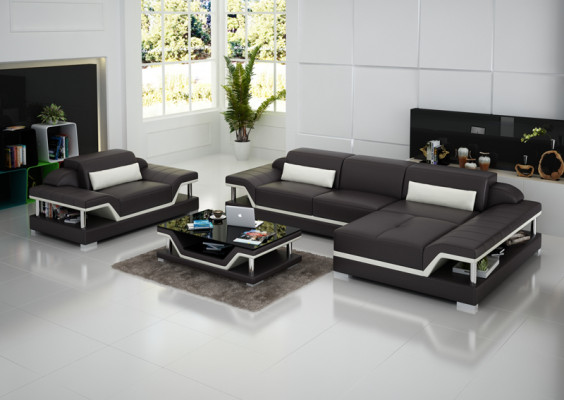 Design Skórzana Sofa Sofa Kanapa Podkładka Narożnik Żywy krajobraz Ustawić Sofa New USB LED