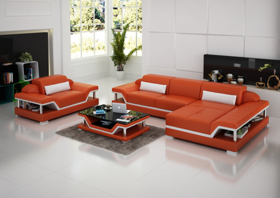 Design Skórzana Sofa Sofa Kanapa Podkładka Narożnik Żywy krajobraz Ustawić Sofa New USB LED