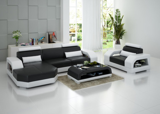 Skórzana sofa kanapa Żywy krajobraz Narożnikowa kanapa + Fotel Ustaw Design Modern LED USB