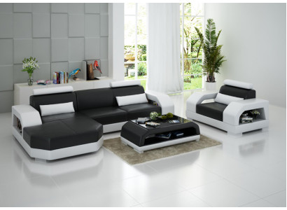 Skórzana sofa kanapa Żywy krajobraz Narożnikowa kanapa + Fotel Ustaw Design Modern LED USB