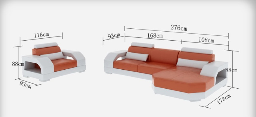 Skórzana sofa kanapa Żywy krajobraz Narożnikowa kanapa + Fotel Ustaw Design Modern LED USB
