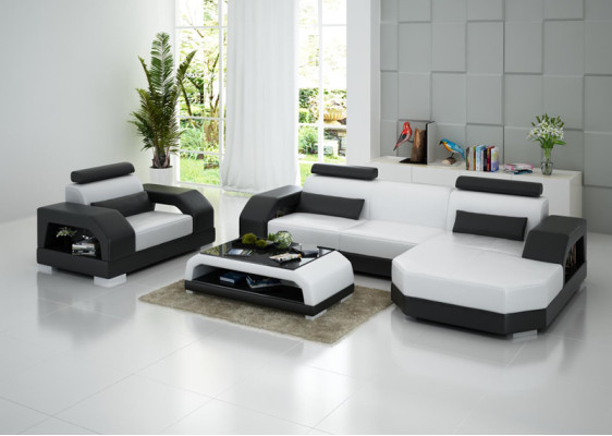 Skórzana sofa kanapa Żywy krajobraz Narożnikowa kanapa + Fotel Ustaw Design Modern LED USB