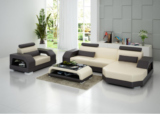 Skórzana sofa kanapa Żywy krajobraz Narożnikowa kanapa + Fotel Ustaw Design Modern LED USB