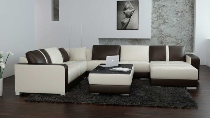 Skórzana sofa kanapa Żywy krajobraz Narożnik kanapa Narożnik Ustaw Design Nowoczesna Sofa z USB