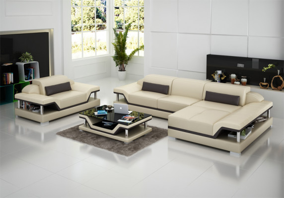 Design Skórzana Sofa Sofa Kanapa Podkładka Narożnik Żywy krajobraz Ustawić Sofa New USB LED