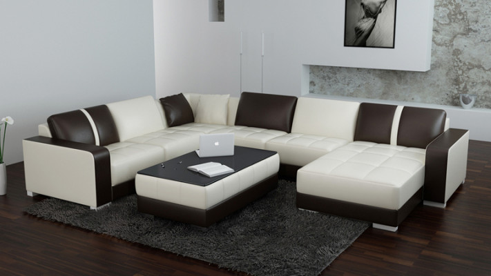 Skórzana sofa kanapa Żywy krajobraz Narożnik kanapa Narożnik Ustaw Design Nowoczesna Sofa z USB