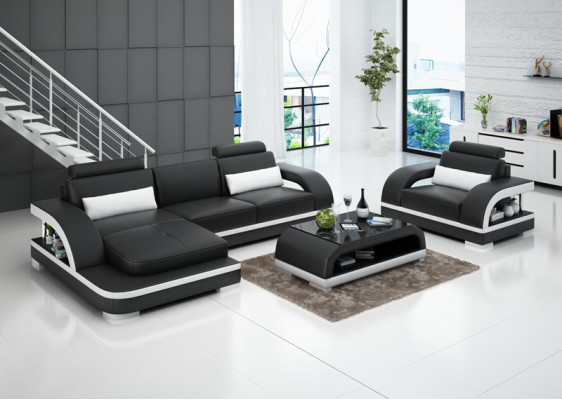 Skórzana sofa kanapa Żywy krajobraz Narożnikowa kanapa + Fotel Ustaw Nowoczesna Sofa LED + USB