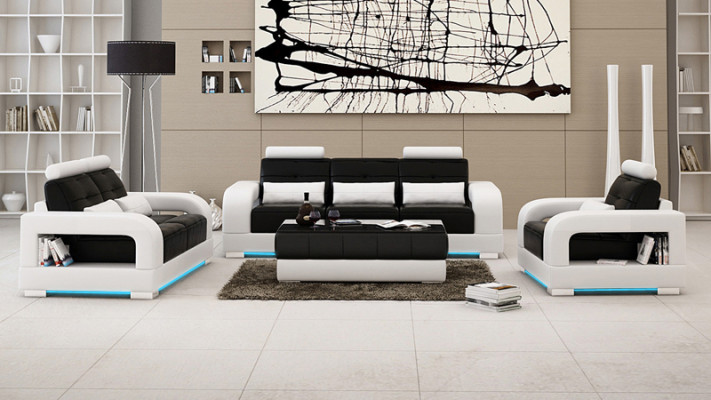 Skórzana sofa Kanapa Zestaw sofowy 3+2+1 miejsce do siedzenia Ustawić Design Nowoczesna Sofa z USB