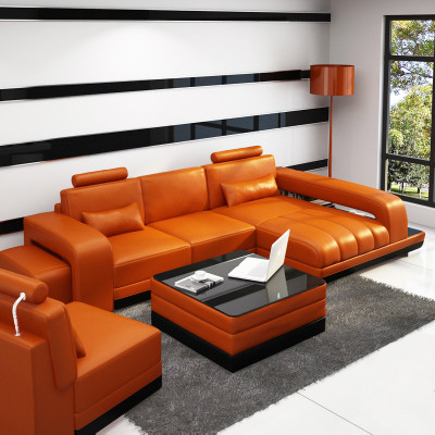 Sofa skórzana Kanapa Żywy krajobraz Narożnikowa kanapa Narożnik Ustaw Design Sofa USB Pomarańczowa Nowość