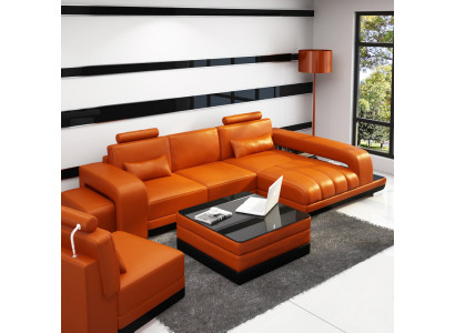 Sofa skórzana Kanapa Żywy krajobraz Narożnikowa kanapa Narożnik Ustaw Design Sofa USB Pomarańczowa Nowość
