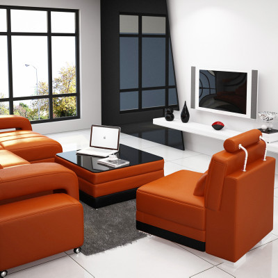 Sofa skórzana Kanapa Żywy krajobraz Narożnikowa kanapa Narożnik Ustaw Design Sofa USB Pomarańczowa Nowość
