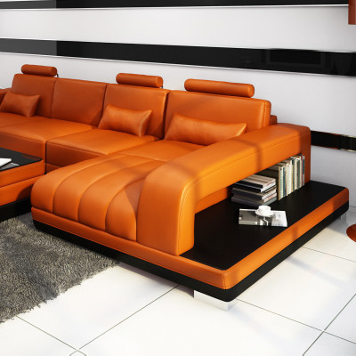 Sofa skórzana Kanapa Żywy krajobraz Narożnikowa kanapa Narożnik Ustaw Design Sofa USB Pomarańczowa Nowość
