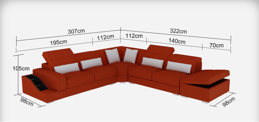 Skórzana sofa kanapa Żywy krajobraz Narożnik kanapa Narożnik Ustaw Design Nowoczesna Sofa z USB