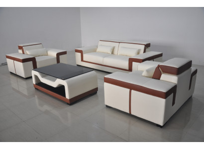 Sofa z USB Podkładka Skóra Kanapa Siedziba Kompletny zestaw Modern Ustawić 3+2+1 miejsce do siedzenia