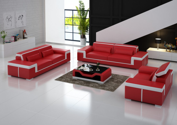 Sofa z USB Podkładka Skóra Kanapa Siedziba Kompletny zestaw Modern Ustawić 3+2+1 miejsce do siedzenia