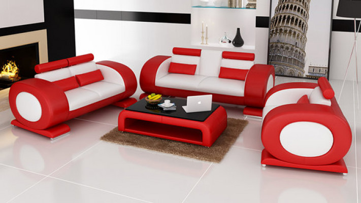 Sofa z USB Skóra Siedziba 3+2+1 Komplet Ustaw Designer Modern Podkładka Nowa