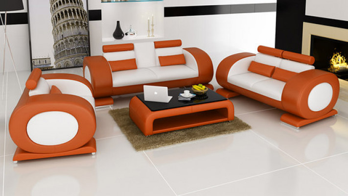 Sofa z USB Skóra Siedziba 3+2+1 Komplet Ustaw Designer Modern Podkładka Nowa
