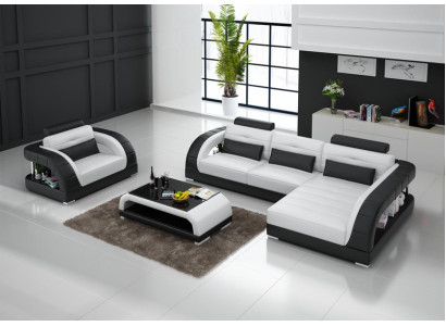 Skórzana sofa kanapa Żywy krajobraz Narożnikowa kanapa + Fotel Nowy Ustawić Design