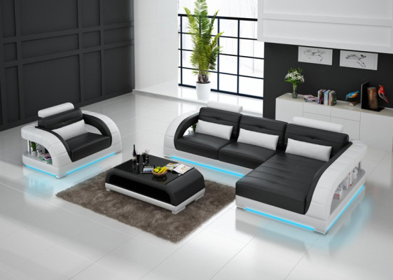 Skórzana sofa kanapa Żywy krajobraz Narożnikowa kanapa + Fotel Nowy Ustawić Design