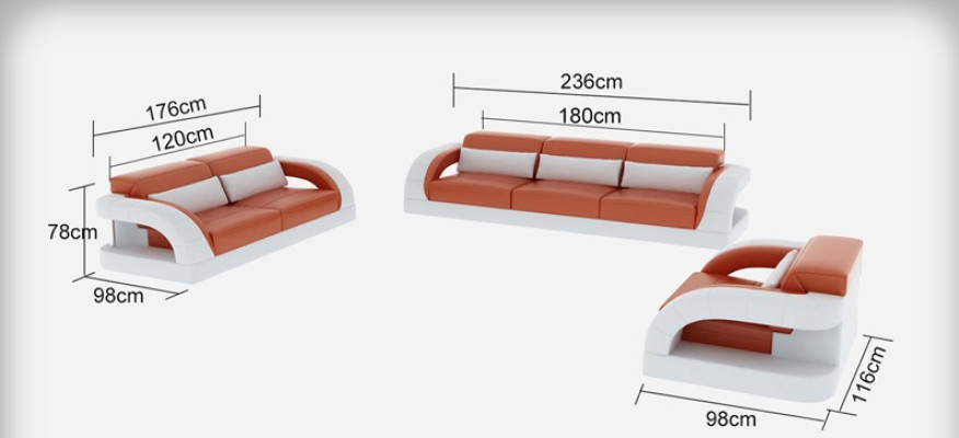 Skórzana sofa Kanapa Zestaw sofowy 3+2+1 miejsce do siedzenia Obcios Design Nowoczesna Sofa New USB