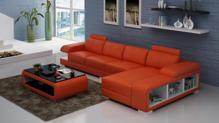 Nowoczesna sofa Narożnikowa kanapa ze Skóra w kształcie litery L w pięknym, nowoczesnym, designerskim stylu