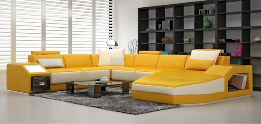 Żywy krajobraz Narożnikowa kanapa Design Sofa z USB Podkładka Siedziba Narożnik U Form Biały PHM110