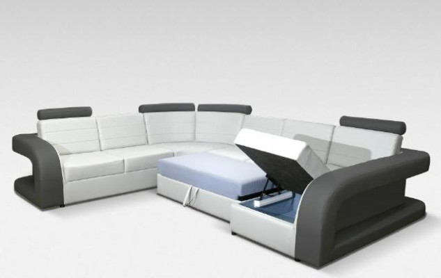 Skórzana sofa USB Żywy krajobraz Garnitue tapicerowana narożnikowa sofa U w kształcie Bergamo