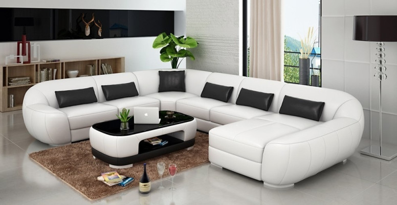 Skórzana sofa w kształcie U w nowoczesnym stylu dla salonu
