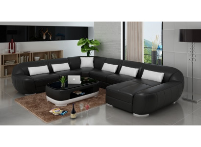 Nowoczesna skórzana sofa + USB, Narożnikowa kanapa Żywy krajobraz Siedziba Podkładka Couch Ustawić Nowość
