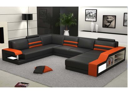 Designerska sofa Narożnikowa kanapa z USB, skórzana sofa Podkładka Siedziba Narożnik Ustawić kanapę LED