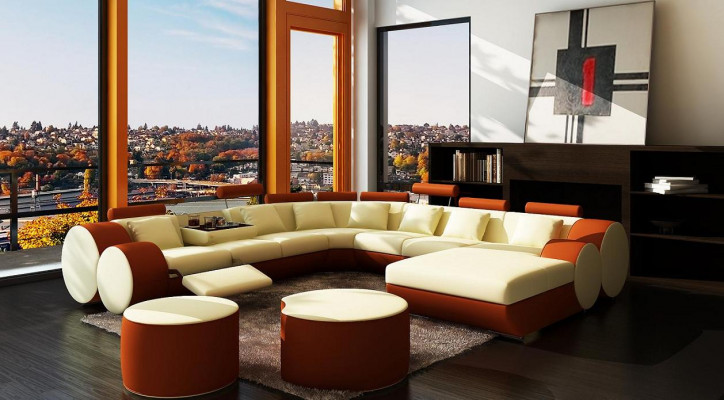 Designerska skórzana sofa z USB XXL Żywy krajobraz sofa narożnikowa tapicerowana Narożnikowa kanapa Nowe sofy