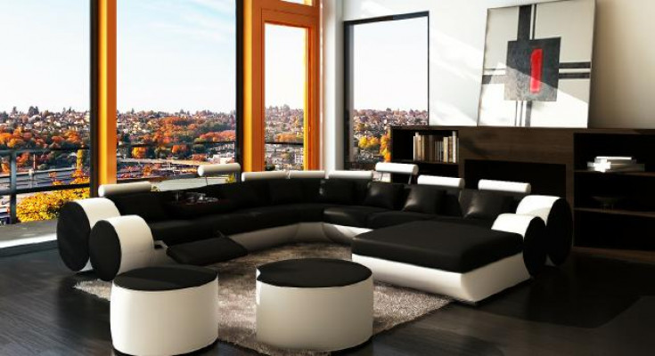 Designerska skórzana sofa z USB XXL Żywy krajobraz sofa narożnikowa tapicerowana Narożnikowa kanapa Nowe sofy