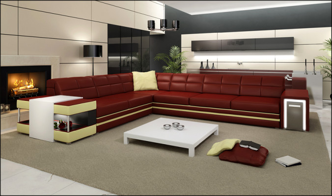 Designerska sofa Narożnikowa kanapa Kanapa Sofa skórzana Podkładka Siedziba Narożnik Ustawić +Light Nowość PH3026